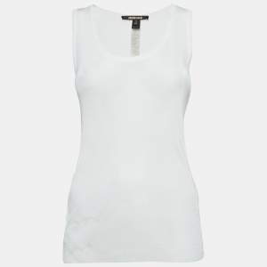 Roberto Cavalli White Jersey Lace Trimmed Tank Top M