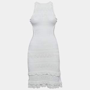 Pre Owned Roberto Cavalli White Knit Sleeveless Mini Dress S