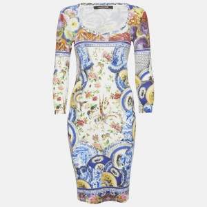 Roberto Cavalli Multicolor Printed Jersey Round Neck Short Dress S  