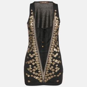 Roberto Cavalli Black Embellished Silk Knit Tank Top M