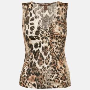 Roberto Cavalli Brown Printed Jersey Tank Top S