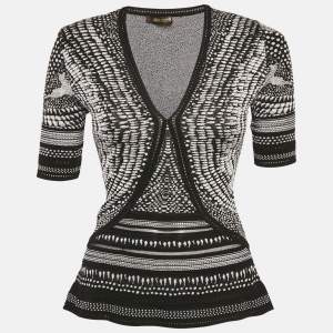 Roberto Cavalli Monochrome Patterned Jacquard Stretch Knit Top S