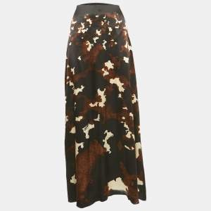 Roberto Cavalli Black/Brown Printed Satin Silk Maxi Skirt L