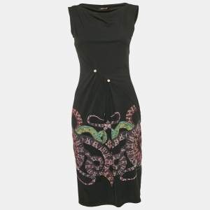 Roberto Cavalli Black Snake Print Jersey Bodycon Dress M
