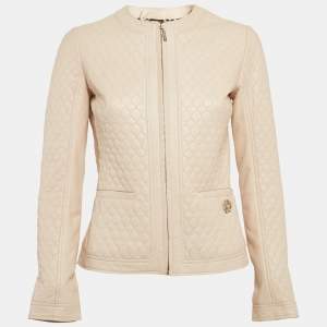 Roberto Cavalli Pink Quilted Leather Zip Front Jacket S