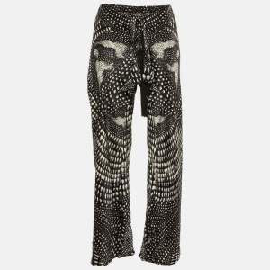 Roberto Cavalli Black Printed Silk Wide leg Trousers S