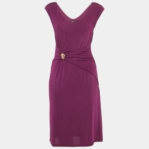 Roberto Cavalli Pink Jersey Draped Metal Detail Short Dress M