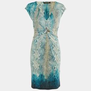 Roberto Cavalli Blue Snake Print Jersey Sleeveless Dress M