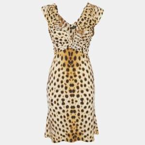 Roberto Cavalli Brown Jersey Ruche Mini Dress S