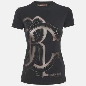 Roberto Cavalli Black Logo Print Cotton Crew Neck T-Shirt S