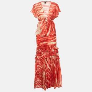 Roberto Cavalli Red Printed Silk Top and Skirt Set S/L