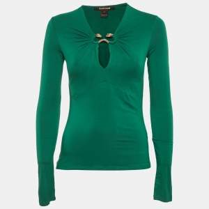 Roberto Cavalli Green Jersey Snake Detail Top S