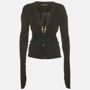 Roberto Cavalli Black Embellished Lace Up Jersey Top M
