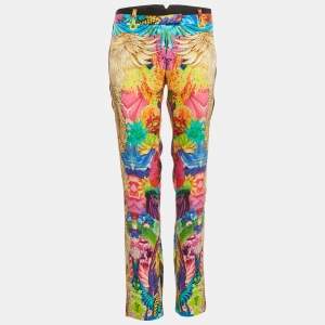 Roberto Cavalli Multicolor Floral Print Silk Trousers M