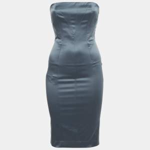 Pre Owned Roberto Cavalli Teal Blue Satin Corset Detail Strapless Mini Dress XS