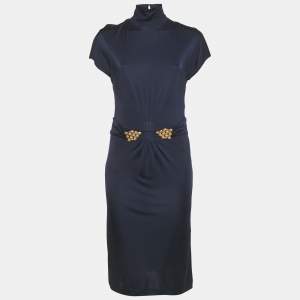 Roberto Cavalli Purple Jersey Broach Detail Knee -Length Dress L 