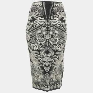 Roberto Cavalli Black Lurex Jacquard Lace-Up Pencil Skirt S