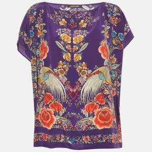 Pre Owned Roberto Cavalli  Purple Printed Silk Kaftan Top S