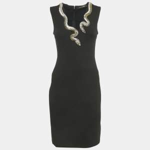 Pre Owned Roberto Cavalli Black Snake Embellished Jersey Mini Dress S