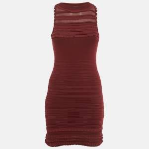 Pre Owned Roberto Cavalli Burgundy Wool Knit Sleeveless Bodycon Dress S