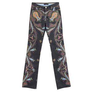 مملوكة مسبقًا Roberto Cavalli Grey Printed Flared Bottom Jeans XS