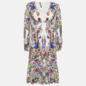 Pre Owned Roberto Cavalli Multicolor Floral Print Crepe Midi Dress M