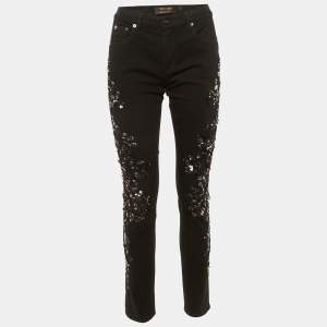 Pre Owned Roberto Cavalli Black Denim Sequin Embellished Skinny Jeans M/Waist 30"
