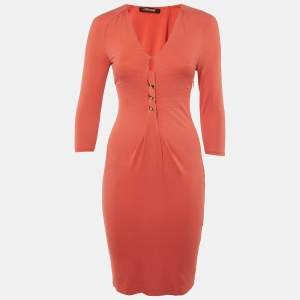 Pre Owned Roberto Cavalli Pink Knit Long Sleeve Mini Dress S