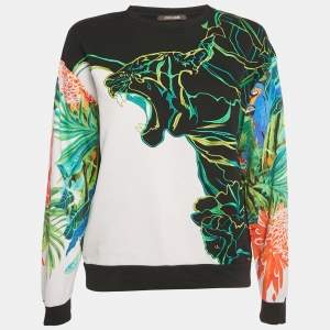 Pre Owned Roberto Cavalli Black/Green Printed Cotton Sweatshirt M
