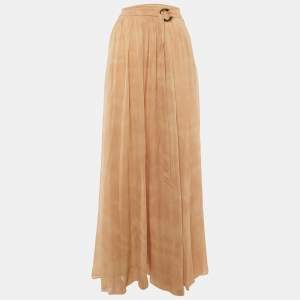 Pre Owned Roberto Cavalli Beige Tie Dye Silk Belted Maxi Skirt S 