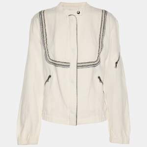 Pre Owned Roberto Cavalli Cream Linen Blend Zip Jacket M