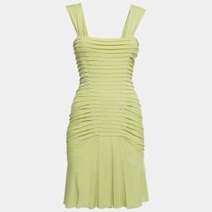 Pre Owned Roberto Cavalli Lime Green Crepe Ruched Mini Dress S 