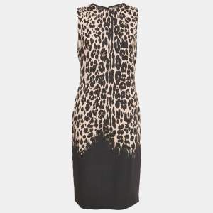 Pre Owned Roberto Cavalli Black Leopard Print Crepe Sleeveless Midi Dress L