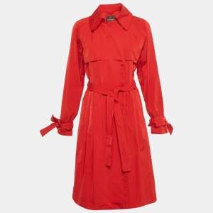 Pre Owned Roberto Cavalli Red Taffeta Belted Trench Coat M