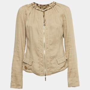 Pre Owned Roberto Cavalli Beige Linen Blend Zip-Up Jacket S