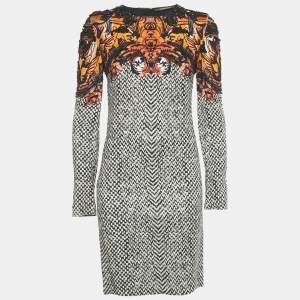 Pre Owned Roberto Cavalli Black/White Beaded Crepe Shift Dress M