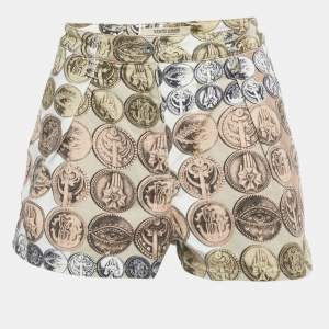 مملوكة مسبقًا Roberto Cavalli Beige Printed Denim Shorts S/Waist 26"