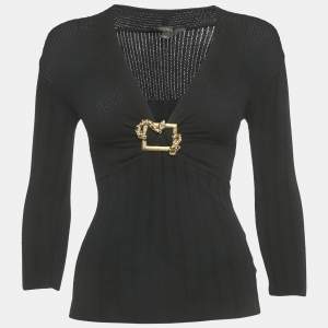 Pre Owned Roberto Cavalli Black Knit Long Sleeve Top S