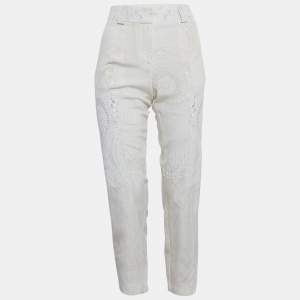 Pre Owned Roberto Cavalli Beige Printed Silk Slim Fit Trousers M