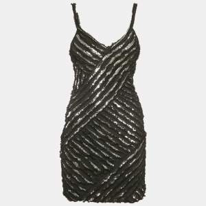 مملوكة مسبقًا Roberto Cavalli Black Silk Strappy Mini Dress S