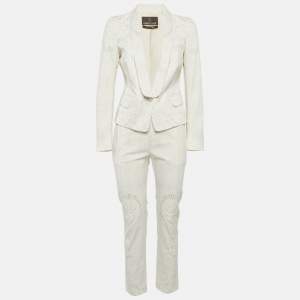 Pre Owned Roberto Cavalli Off-White Paisley Print Blazer & Pant Suits S