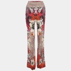 مملوكة مسبقًا بنطلون روبيرتو كافالي كريب مطبوع زهري مقاس متوسط - ميديوم