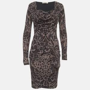 Pre Owned Roberto Cavalli Dark Grey Animal Printed Jersey Mini Dress M