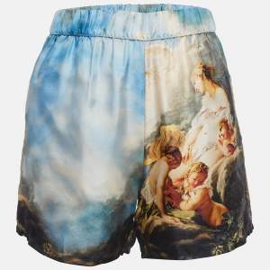 مملوكة مسبقًا Roberto Cavalli Blue Graphic Print Silk Shorts S