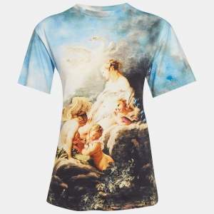 مملوكة مسبقًا Roberto Cavalli Blue Printed Jersey T-Shirt S