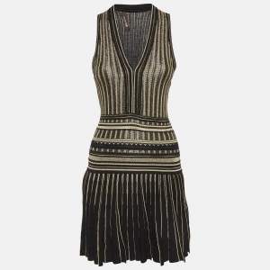 Pre Owned Roberto Cavalli Black/Gold Knit Skater Mini Dress S