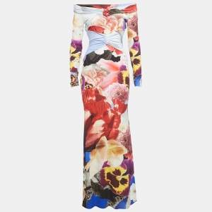 مملوكة مسبقًا Roberto Cavalli Multicolor Floral Printed Jersey Off Shoulder Dress M