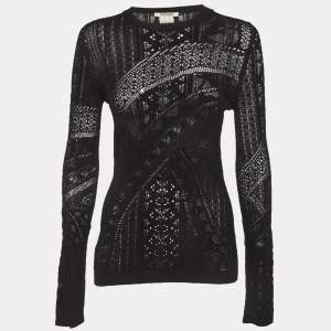 Pre Owned Roberto Cavalli Black Patterned Knit Long Sleeve Top L