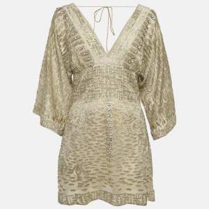 مملوكة مسبقًا Roberto Cavalli Gold Embellished Silk Mini Dress S