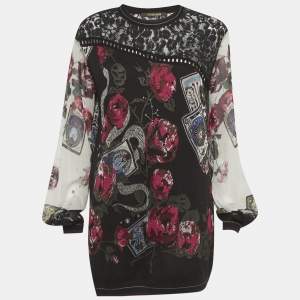 مملوكة مسبقًا بلوفر روبرتو كافالي محبوك دانتيل وردي أسود مقاس متوسط